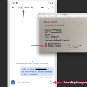 Verizon - why bother giving us a business card to communicate with us when you don't want to communicate. - Mobile Phones Near Me - Hilo, Hawaii Verizon - why bother giving us a business card to communicate with us when you don't want to communicate. - Mobile Phones Near Me - Hilo, Hawaii
