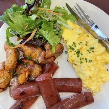 The Peach - The Peach Plate w/Chinese Chicken Sausage - Breakfast & Brunch Near Me - Oakland, California The Peach - The Peach Plate w/Chinese Chicken Sausage - Breakfast & Brunch Near Me - Oakland, California