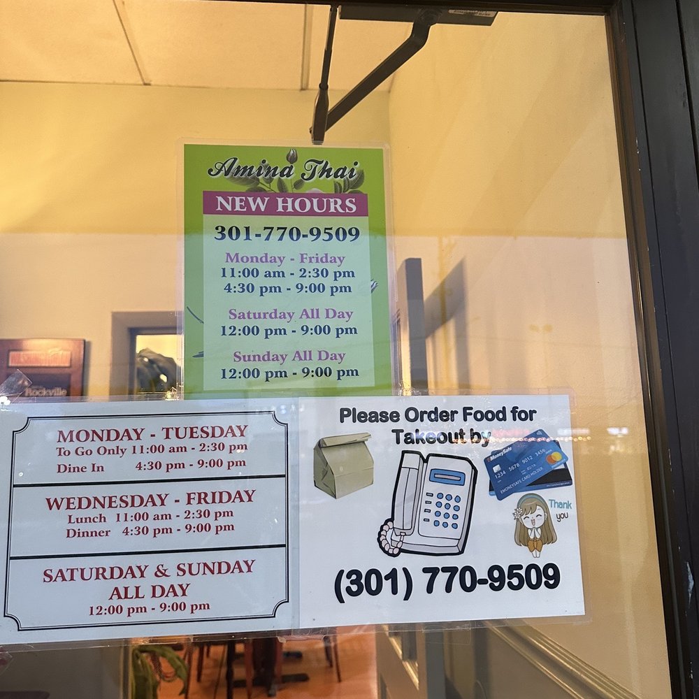 Amina Thai - Hours - Thai Near Me - Rockville, Maryland