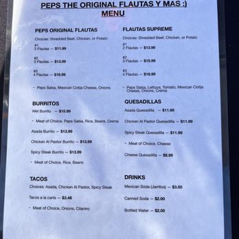 Peps Flautas - Menu as of 12/9/23 - Mexican Near Me Peps Flautas - Menu as of 12/9/23 - Mexican Near Me