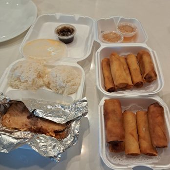 Pink Elephant - Teriyaki Salmon and Fried Egg Rolls - Japanese Near Me - Canoga Park, California Pink Elephant - Teriyaki Salmon and Fried Egg Rolls - Japanese Near Me - Canoga Park, California