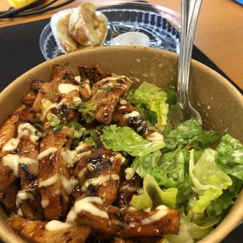 Gold Chicken - Spicy Chicken Teriyaki Bowl with Salad & Gyoza - Japanese Near Me - Everett, Washington Gold Chicken - Spicy Chicken Teriyaki Bowl with Salad & Gyoza - Japanese Near Me - Everett, Washington