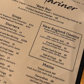 The Mariner - Menu - Seafood Near Me - Mystic, Connecticut
