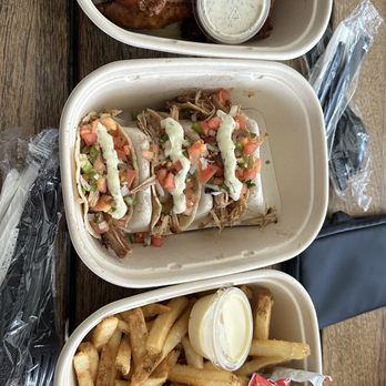 Denver Beer Co. Platte Street - Smokey bbq wings, carnitas tacos trio, French  fries!  Yummy pairings for our drinks! - Breweries Near Me - Denver, Colorado