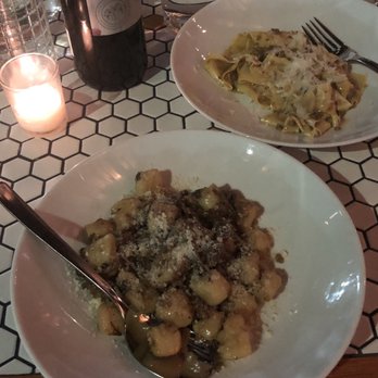 Artusi - Potato gnocchi with chanterelle mushroom ragu and Maltagliati lamb bolognese with pecorino - Italian Near Me - Seattle, Washington