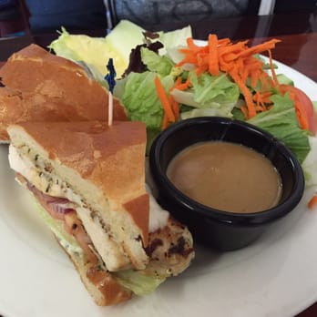 Garlic City Cafe - Chicken Garlic Sandwich with a side of Salad with Balsamic Vinegar - American Near Me - Gilroy, California Garlic City Cafe - Chicken Garlic Sandwich with a side of Salad with Balsamic Vinegar - American Near Me - Gilroy, California