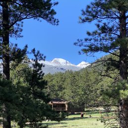 View of snow peaks from grass in front of our cabin. View of snow peaks from grass in front of our cabin.