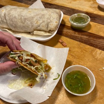 Taco Bar - Potato Taco, delicious green salsa and bean & Bean and Cheese Burrito. - Mexican Near Me - San Marcos, California Taco Bar - Potato Taco, delicious green salsa and bean & Bean and Cheese Burrito. - Mexican Near Me - San Marcos, California