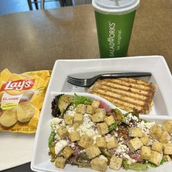 Saladworks - A Half of a Superfood Tofu Salad and a Half of a Buffalo Chicken Panini with free chips and an iced tea