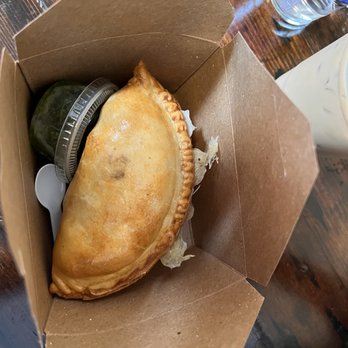 Cafe Guarani - Ham and cheese empanada with the green sauce on the side - Cafes Near Me - Pacific Grove, California Cafe Guarani - Ham and cheese empanada with the green sauce on the side - Cafes Near Me - Pacific Grove, California