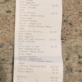 Mr Shawarma - Receipt - Mediterranean Near Me - Virginia Beach, Virginia
