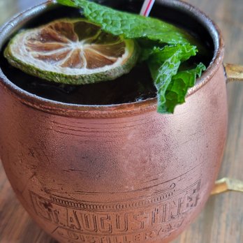 Funky Pelican - Florida Mule made with St. Augustine Distillery Florida Straight Bourbon. $1 from each drink goes to benefit Habitat for Humanity - Seafood Near Me - Flagler Beach, Florida Funky Pelican - Florida Mule made with St. Augustine Distillery Florida Straight Bourbon. $1 from each drink goes to benefit Habitat for Humanity - Seafood Near Me - Flagler Beach, Florida