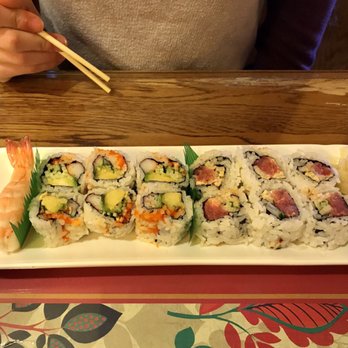 Manooben - Spicy salmon & California roll lunch special  and cooked shrimp nigiri - Japanese Near Me - Glenview, Illinois