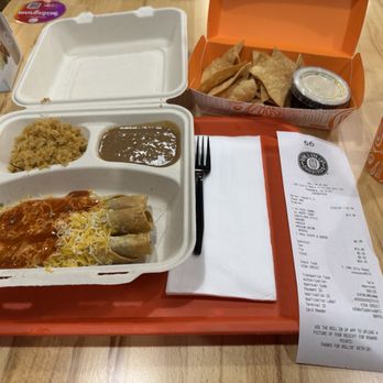 Roll Em Up Taquitos - Three taquitos combo with enchilada rojas topping side of refried beans and red rice and chips with white queso. - Mexican Near Me - Pasadena, California Roll Em Up Taquitos - Three taquitos combo with enchilada rojas topping side of refried beans and red rice and chips with white queso. - Mexican Near Me - Pasadena, California