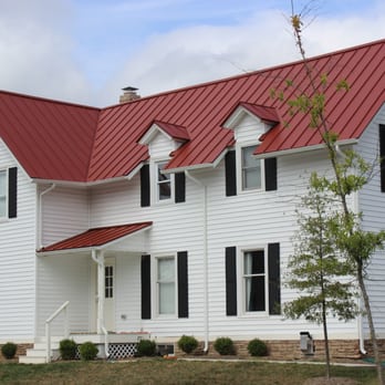Alpha Rain Metal Roofing - Country Farm House with Colonial Red Standing Seam Metal Roof - Roofing Near Me - Brandy Station, Virginia Alpha Rain Metal Roofing - Country Farm House with Colonial Red Standing Seam Metal Roof - Roofing Near Me - Brandy Station, Virginia