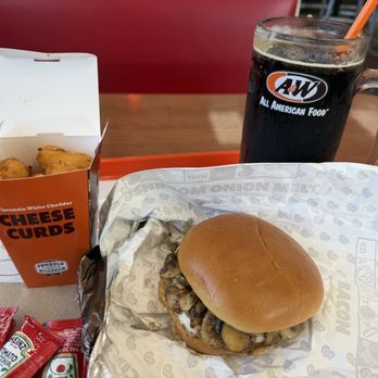 A&W Restaurant - Mushroom onion melt and Cheese Curds! And root beer - Burgers Near Me - Lodi, California A&W Restaurant - Mushroom onion melt and Cheese Curds! And root beer - Burgers Near Me - Lodi, California