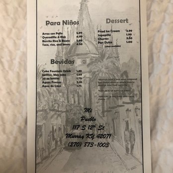 Mi Pueblo - the menu for a desert restaurant - Mexican Near Me - Murray, Kentucky Mi Pueblo - the menu for a desert restaurant - Mexican Near Me - Murray, Kentucky