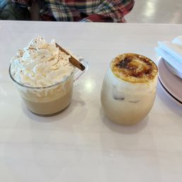 Cinnamon bun latte and crème brûlée iced latte. Both yummy but a tad sweet (although expected). Cinnamon bun latte and crème brûlée iced latte. Both yummy but a tad sweet (although expected).