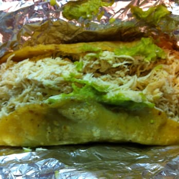 Pollo Regio - "Taco Regio" (shredded chicken taco with guac and sour cream) - $6   This thing is MASSIVE and DELICIOUS! - Mexican Near Me - Austin, Texas