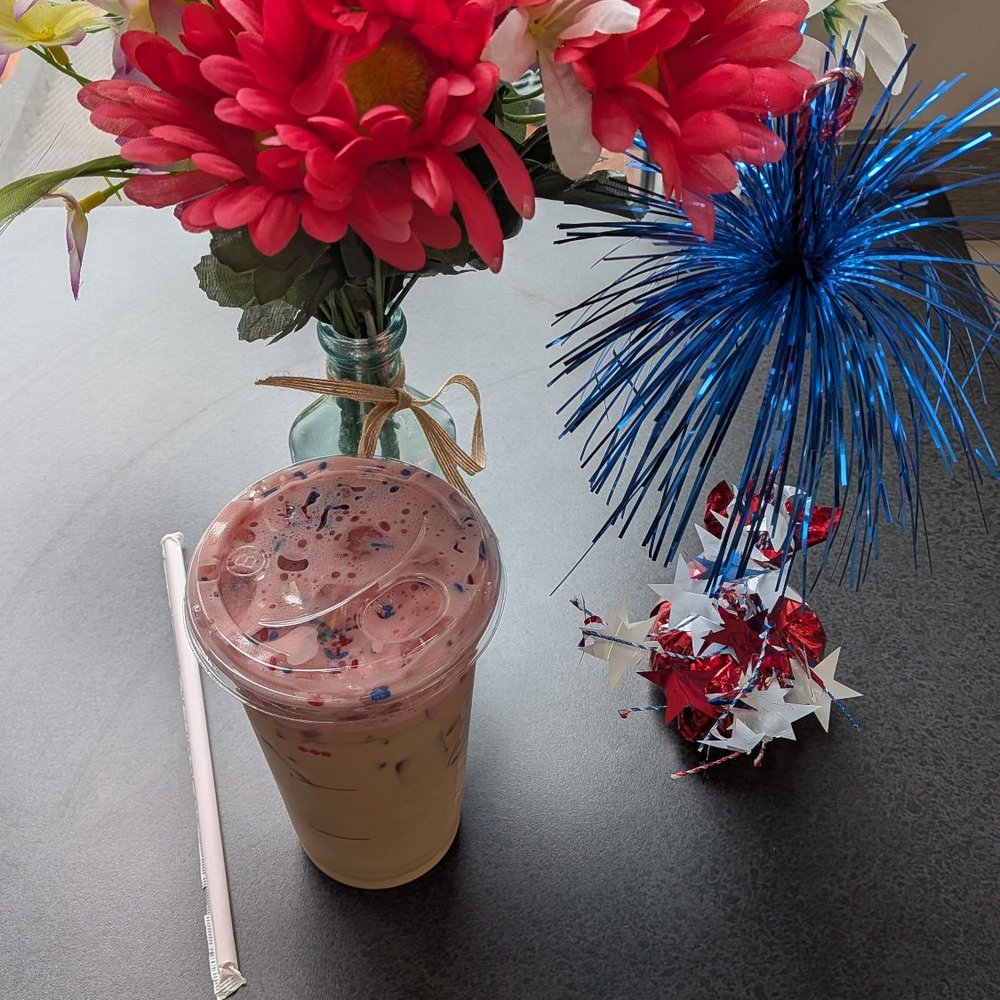 Dunkin' - Strawberry sparkler cloud latte Is yum delicious. Highly recommend - Donuts Near Me - Chicago, Illinois Dunkin' - Strawberry sparkler cloud latte Is yum delicious. Highly recommend - Donuts Near Me - Chicago, Illinois