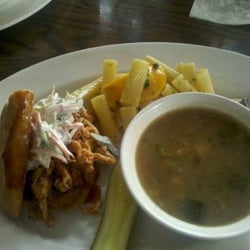 Big City Tavern - Jerk Chicken soup, pulled chicken bbq sandwich