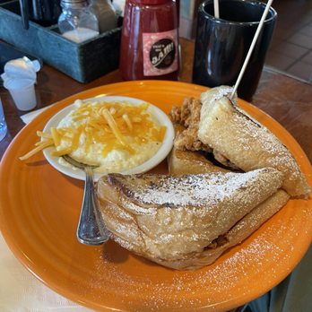 Thunderbird Cafe - Sticky Chicken with a side of cheesy grits - Breakfast & Brunch Near Me - McGaheysville, Virginia