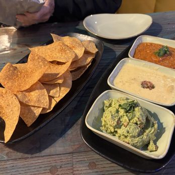 Papi Tequila - Chips with trio sauces, very good...!  A must .....!!! - Mexican Near Me - Hilton Head Island, South Carolina