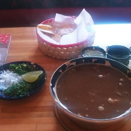Caldo de Barbacoa , Salsas and house Drink Pox Caldo de Barbacoa , Salsas and house Drink Pox