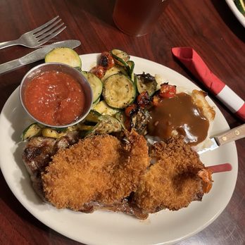 Bunkhouse - 12oz Strip Steak with butterfly shrimp - Beer Gardens Near Me - Valentine, Nebraska Bunkhouse - 12oz Strip Steak with butterfly shrimp - Beer Gardens Near Me - Valentine, Nebraska
