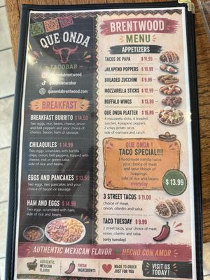 Menu photo 1 Que Onda Tacobar Brentwood, CA Menu photo 1 Que Onda Tacobar Brentwood, CA