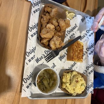 Moe's Original Bar B Que - Southern Fried Shrimp Platter with potato salad, green beans, and cornbread - Barbeque Near Me - Scarborough, Maine