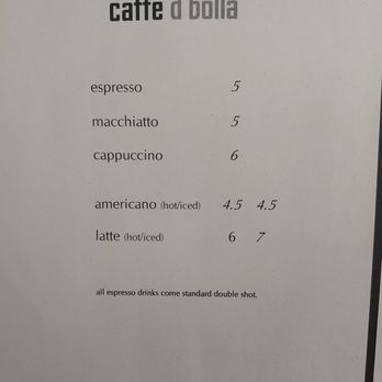 Caffe DBolla - Menu as of 4/1/18 - Coffee & Tea Near Me - Salt Lake City, Utah