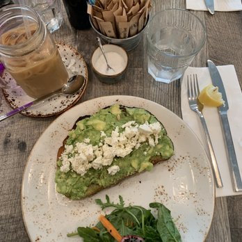 The Aussie Grind - Avo Smash and an iced lavender latte with almond milk - Cafes Near Me - Frisco, Texas The Aussie Grind - Avo Smash and an iced lavender latte with almond milk - Cafes Near Me - Frisco, Texas