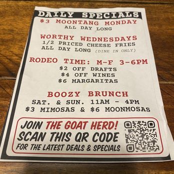 Rodeo Goat - Daily Specials Flyer - Burgers Near Me - Houston, Texas Rodeo Goat - Daily Specials Flyer - Burgers Near Me - Houston, Texas