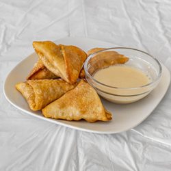 Samosas available in chicken, beef or lamb