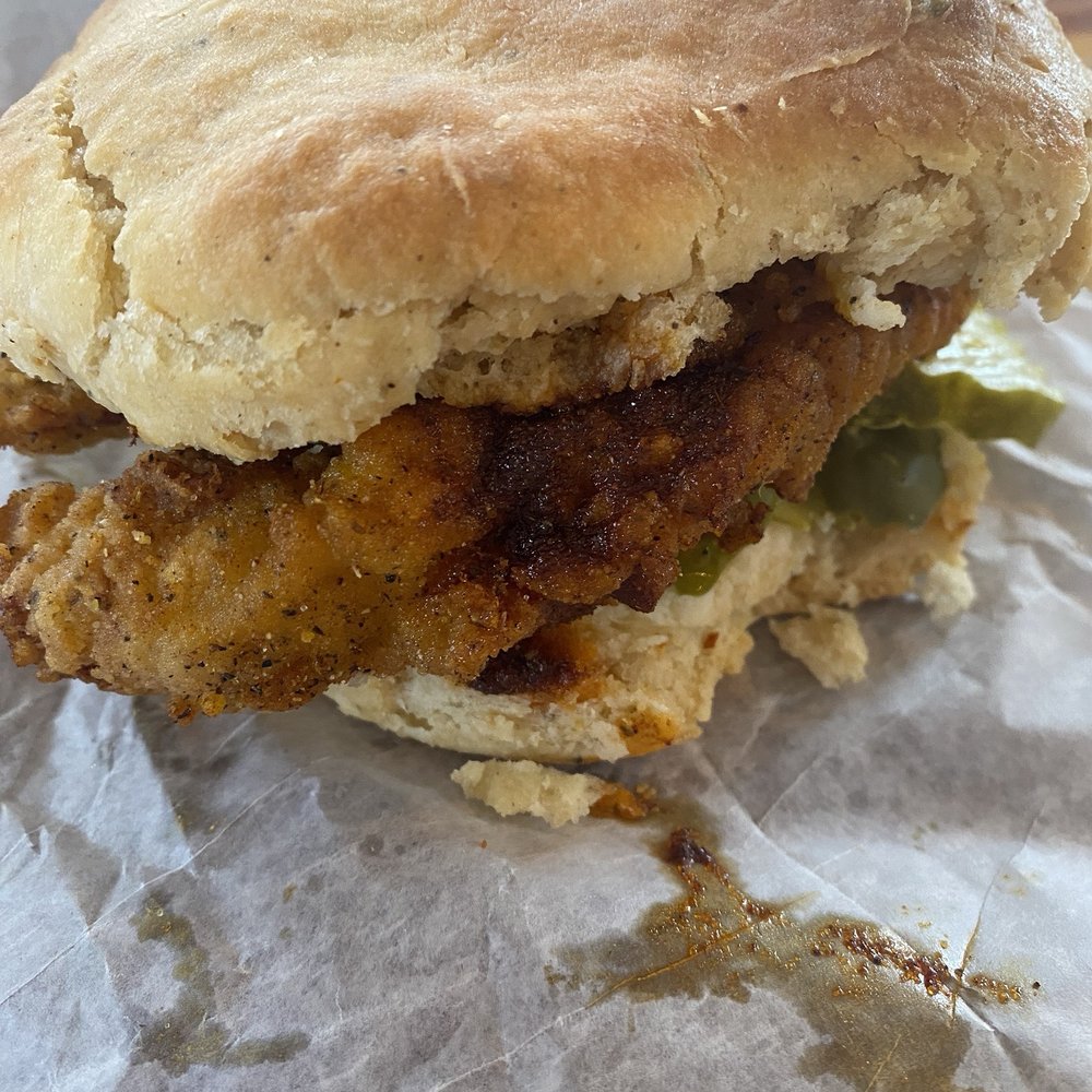Scratch Biscuit Company - Nashville Hot Chicken Sandwich with a side of homemade hot honey sauce - Breakfast & Brunch Near Me - Roanoke, Virginia Scratch Biscuit Company - Nashville Hot Chicken Sandwich with a side of homemade hot honey sauce - Breakfast & Brunch Near Me - Roanoke, Virginia