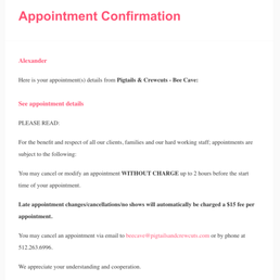 Our "confirmation" email Our "confirmation" email