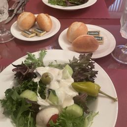 Salad and dinner rolls
