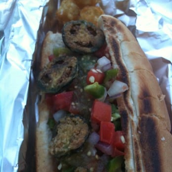 Dogtown Dogs - Spicy Angeleno With Garnish Of Tater Tots - Hot Dogs Near Me