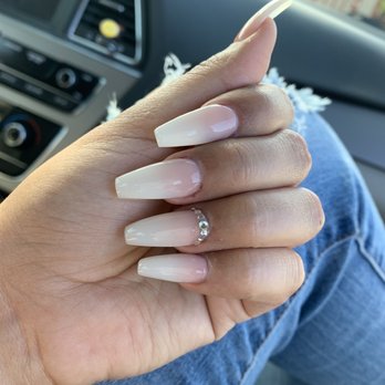 Lucky Nails & Spa - I am so pleased with this set! I paid $60 with rhinestone on both ring fingers. Pink&white ombré, Got them done by Yvonne desk #8 - Nail Salons Near Me - Fresno, California Lucky Nails & Spa - I am so pleased with this set! I paid $60 with rhinestone on both ring fingers. Pink&white ombré, Got them done by Yvonne desk #8 - Nail Salons Near Me - Fresno, California