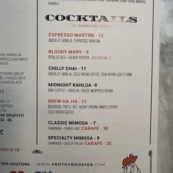 Frothy Rooster - Menu - Coffee & Tea Near Me - Hickory, North Carolina