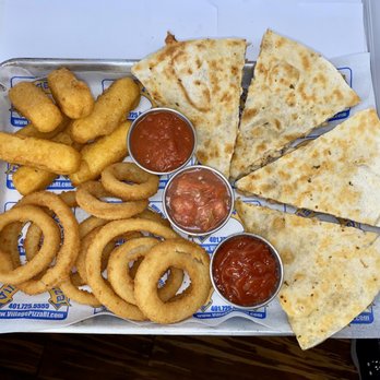 Village Pizza - Appetizer Platter #2: grilled chicken quesadilla, mozzarella sticks & onion rings! - Pizza Near Me - Central Falls, Rhode Island Village Pizza - Appetizer Platter #2: grilled chicken quesadilla, mozzarella sticks & onion rings! - Pizza Near Me - Central Falls, Rhode Island