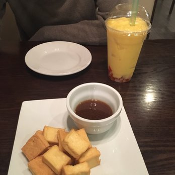 Pho Michael - Fried tofu appetizer ($5) and Mango Bubble Tea with Lychee Jelly instead of boba pearls ($5) - Vietnamese Near Me - Metairie, Louisiana Pho Michael - Fried tofu appetizer ($5) and Mango Bubble Tea with Lychee Jelly instead of boba pearls ($5) - Vietnamese Near Me - Metairie, Louisiana