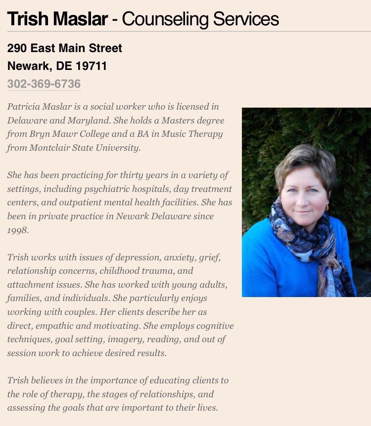 Patricia Maslar, LCSW - grief counselor in Newark, DE