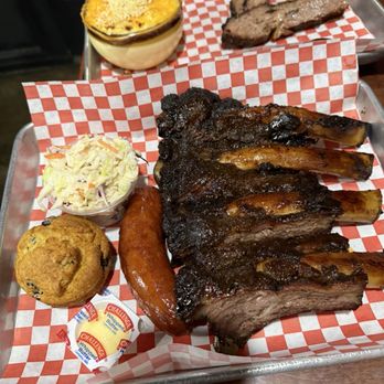 The SmoKING Ribs - Half pound of brisket and added a hot link for $6 and an order of beef ribs - Caterers Near Me - Garden Grove, California