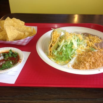 Alfredo's Mexican Food - Two beef tacos with rice and beans, chips, and salsa. - Mexican Near Me - Abilene, Texas Alfredo's Mexican Food - Two beef tacos with rice and beans, chips, and salsa. - Mexican Near Me - Abilene, Texas