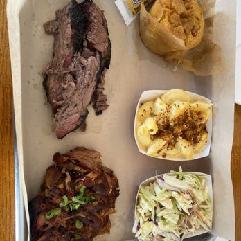 RIBBRO BBQ - TWO MEAT PLATTER - PULLED PORK, BEEF BRISKET (wow), tangy slaw, Mac n Chz, and cornbread. - Barbeque Near Me - Newport Beach, California RIBBRO BBQ - TWO MEAT PLATTER - PULLED PORK, BEEF BRISKET (wow), tangy slaw, Mac n Chz, and cornbread. - Barbeque Near Me - Newport Beach, California