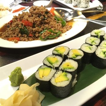 Spicy Shallot - Pad Grapow and Avocado and Cucumber rolls - Thai Near Me - Elmhurst, New York