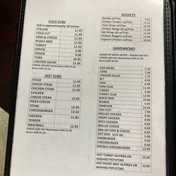 Parkside Family Restaurant - Menu - subs sandwiches and baskets