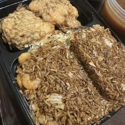 New China Hut - 549. Egg Foo Young (shrimp) Dinner with shrimp fried rice